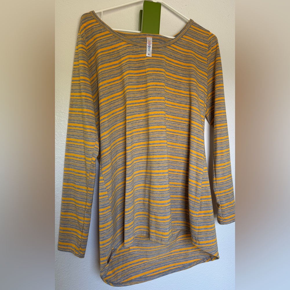 Striped Long Sleeve Top - Yellow and Gray LuLaRoe Lynnae NWOT